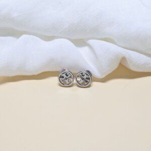 Tory Burch Miller Logo Circle Stud Earrings Silver